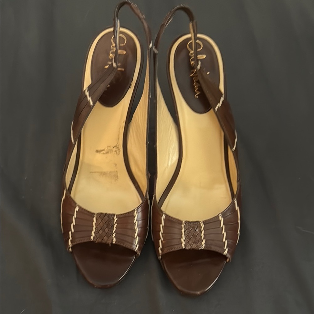 Cole Haan Brown Leather Slingback Heel with Peep-Toe Design